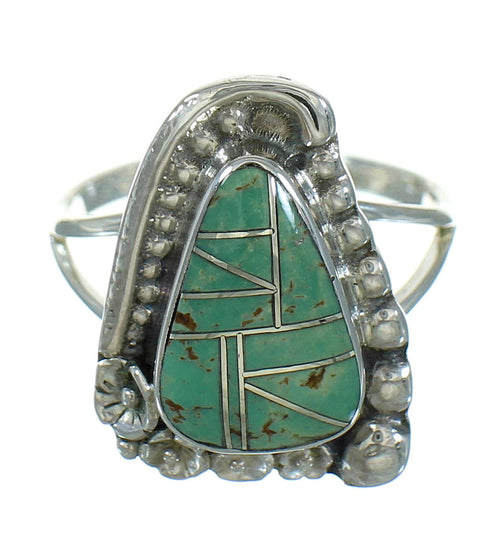 Silver Turquoise Southwestern Flower Ring Size 8-1/2 AX89152